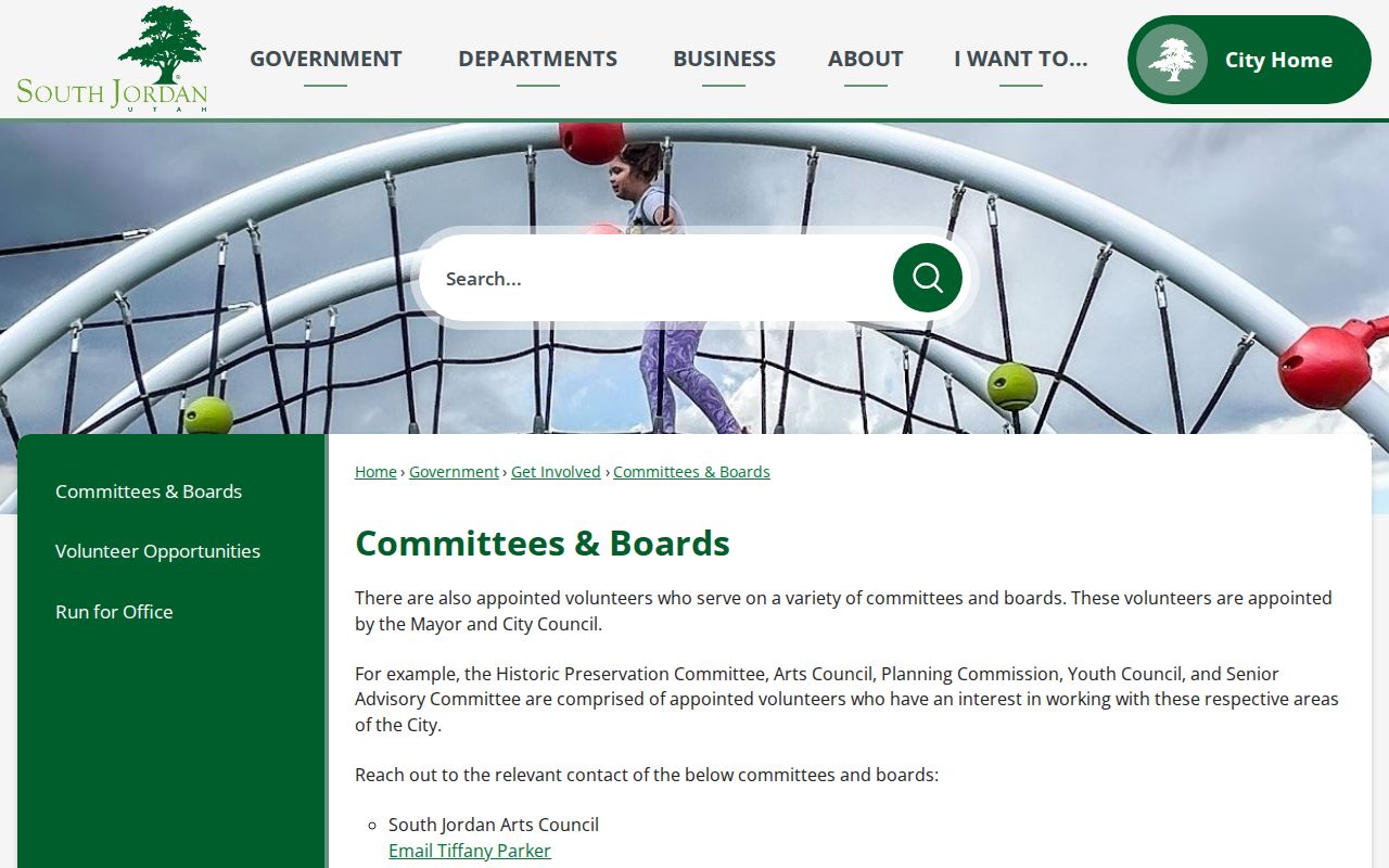 South Jordan residents directory view of city committees and boards