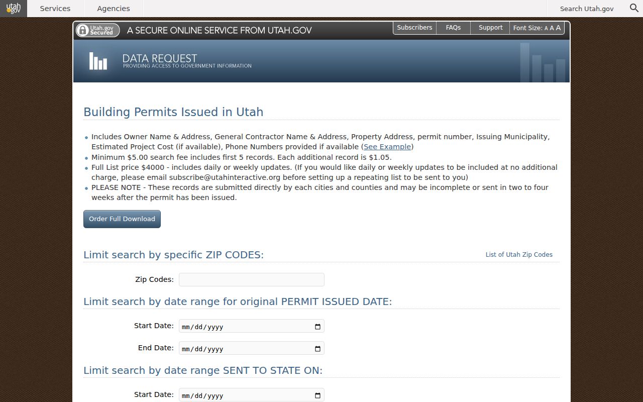 South Jordan ZIP code directory building permit ZIP search fields