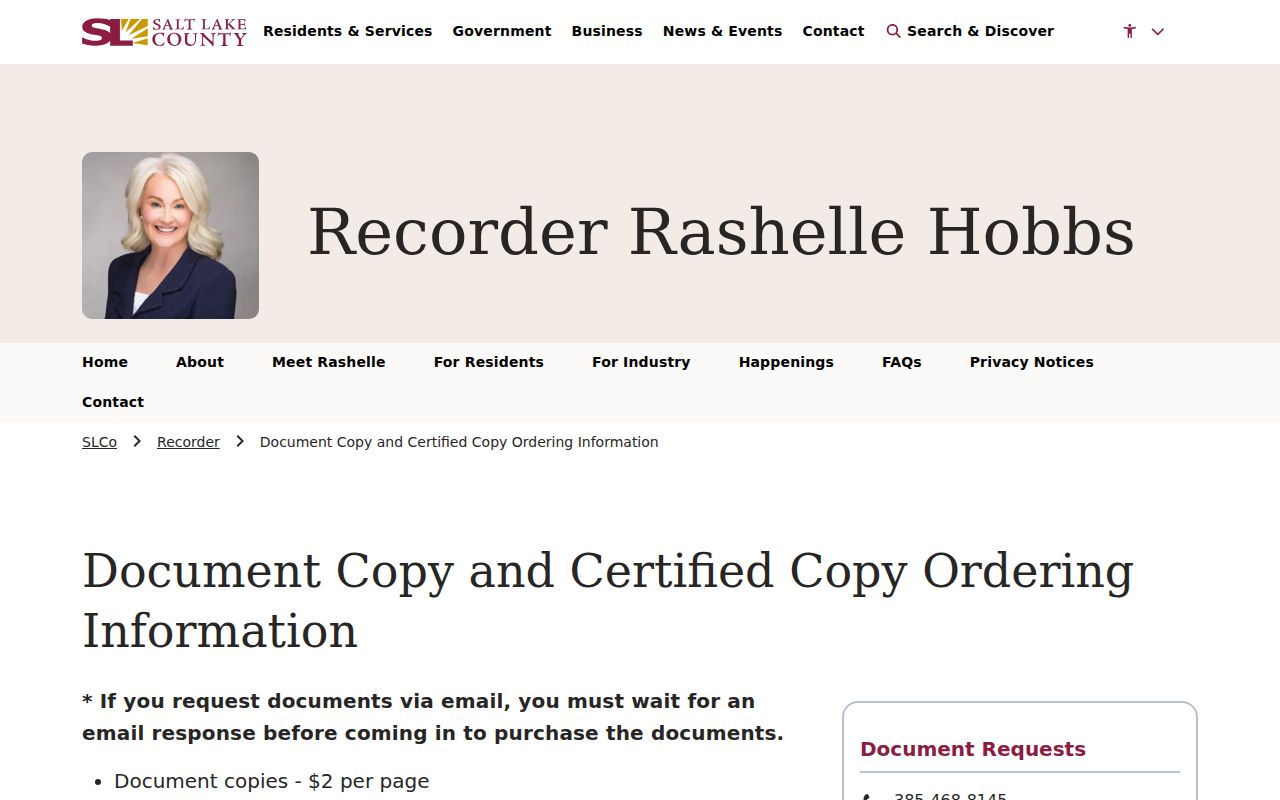 South Jordan street directory county Recorder copy request instructions